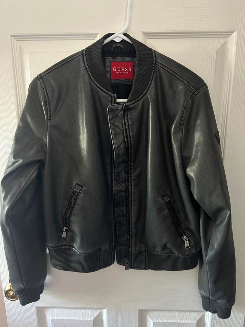 GUESS Black Faux Leather Bomber Jacket